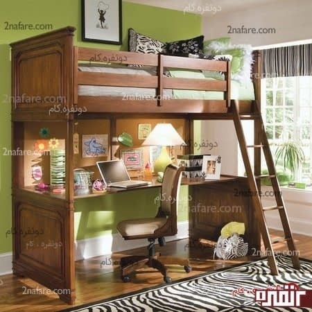 تخت و میز چوبی زیبا برای اتاق خواب کوچک