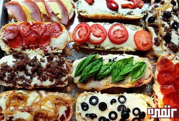 طرز تهیه پیتزا ی خوشمزه و آسون با نان باگت طرز تهیه پیتزا