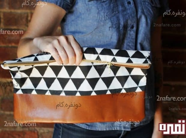 کیف دستی چرم + کتان