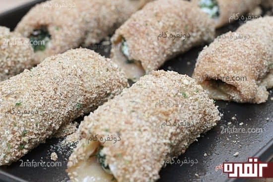 رول مرغ پنیر و اسفنناج