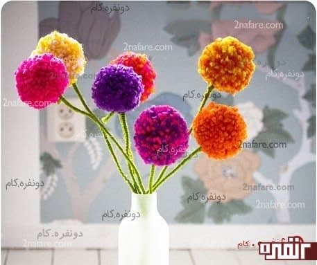 ساخت گل رو میزی با توپک های کاموایی