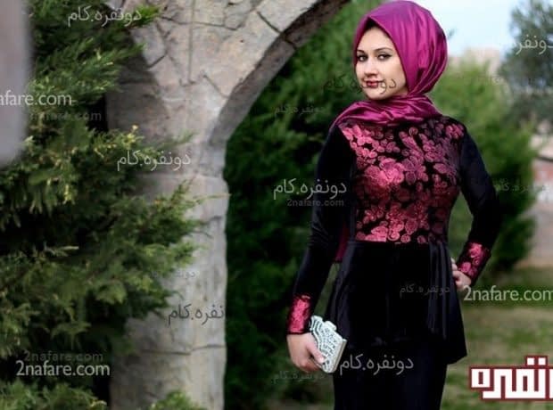 پیراهن مجلسی مخمل بلند و پوشیده