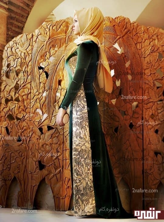 پیراهن مخمل دو طرف حاشیه گیپور