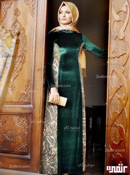 پیراهن مخمل دو طرف حاشیه گیپور