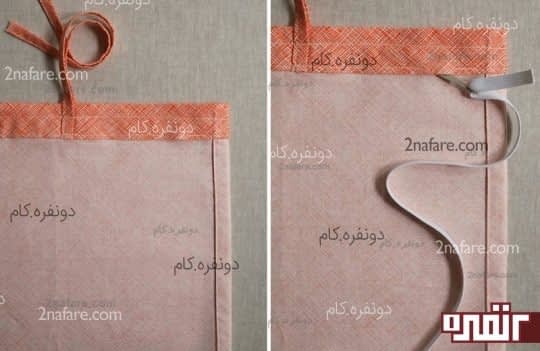 بند ها رو به حاشیه بالا بدوزید و کش رو داخل حاشیه بالا فرو کنید