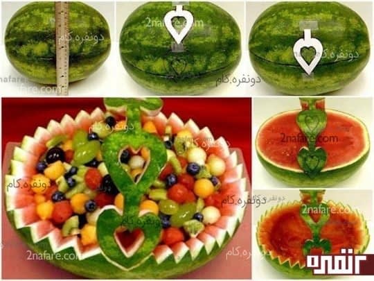 تزئین هندوانه به شکل سبد میوه