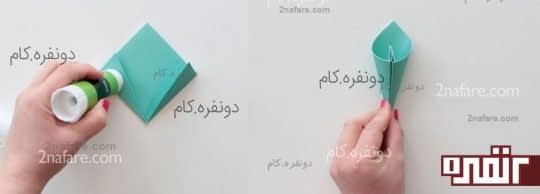 چسب زدن گلبرگ های گل کاغذی اوریگامی