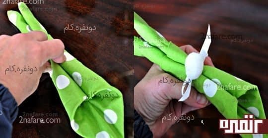 مرحله ی پنجم تزئین دستمال سفره شکل خرگوش