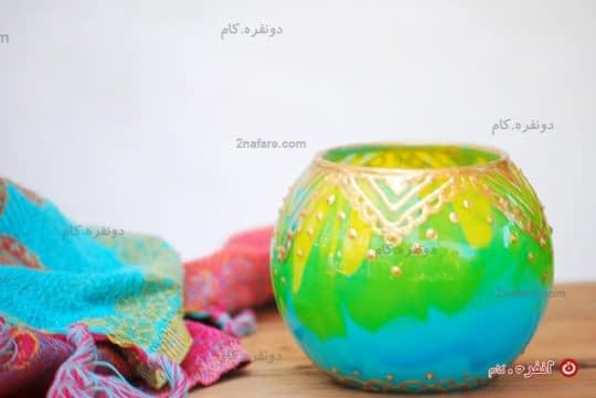 جا شمعی تزیین شده با رنگ شیشه