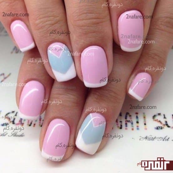 فرنچ سفید با زمینه ی صورتی،ساده و زیبا