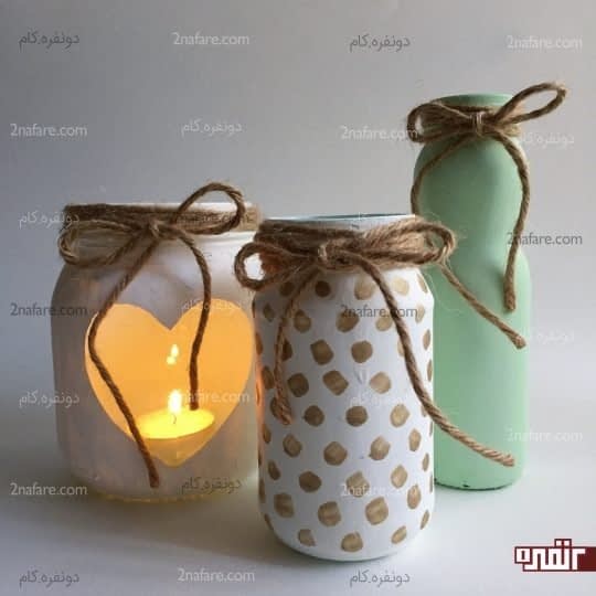 ساخت جاشمعی و گلدان با شیشه های مربا و ترشی