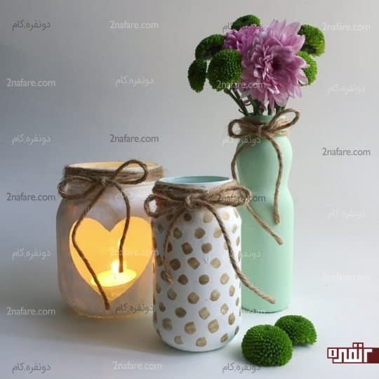 ساخت جاشمعی و گلدان با شیشه های مربا و ترشی