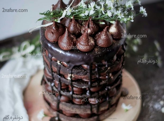 طرز تهیه گاناش شکلاتی مرحله به مرحله کیک تزیین شده با گاناش