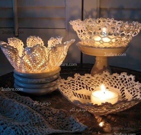 ساخت دکوری های زیبا با استفاده از رومیزی های قلاب بافی دکوری های زیبا با استفاده از رومیزی های قلاب بافی