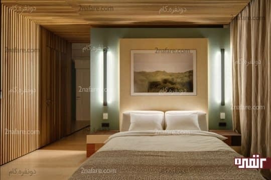 دیزاین دیوار بالای تخت با تابلوی هنری