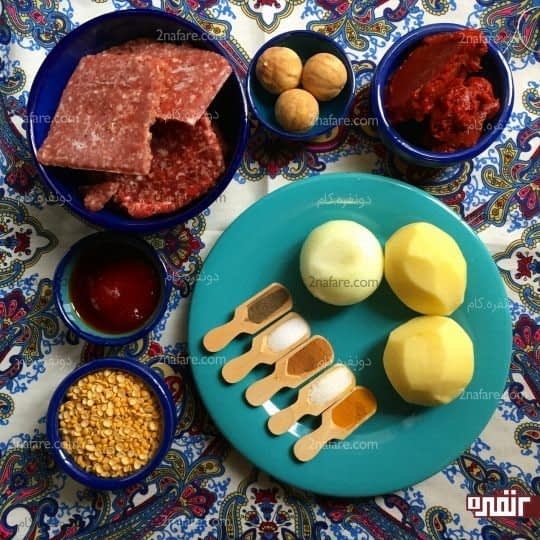 مواد لازم برای تهیه خورشت قیمه با گوشت چرخ کرده