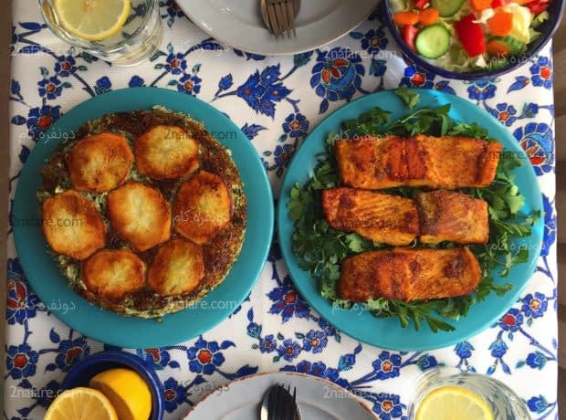 طرز تهیه سبزی پلو با ماهی سالمون مرحله به مرحله سبزی پلو ماهی