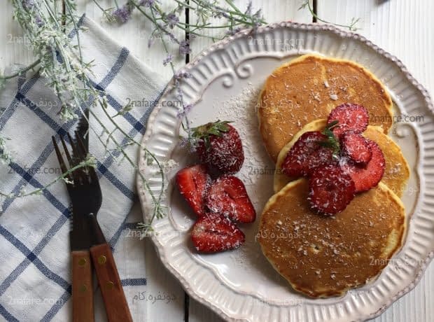 طرز تهیه پنکیک نارگیلی برای صبحانه پنکیک نارگیل