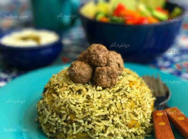طرز تهیه شوید پلو با کوفته قلقلی شوید پلو میت بال