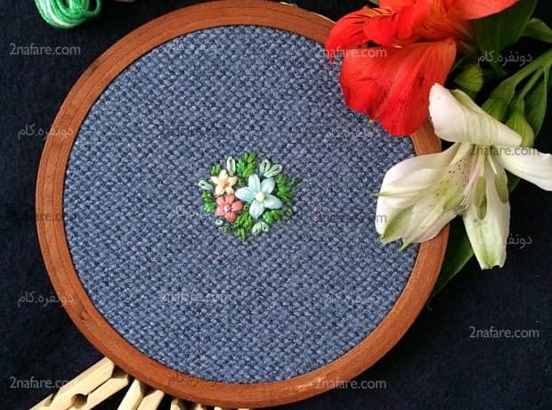 آموزش گلدوزی گل پنج پر مرحله به مرحله مجموعه گلهاي رنگي و ساده