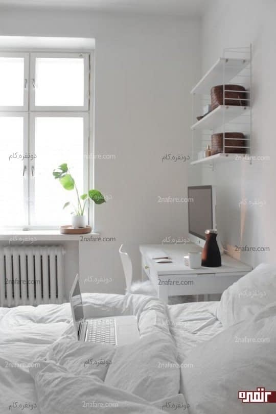 هماهنگی بین میزکار و تخت خواب سفید