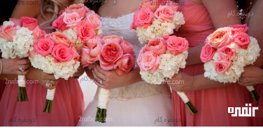 ترکیب زیبا از گل هورتانسیا برای عروس و ساقدوش ها