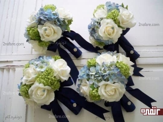 دسته گل شیک ترکیبی از هورتانسیا برای ساقدوش ها