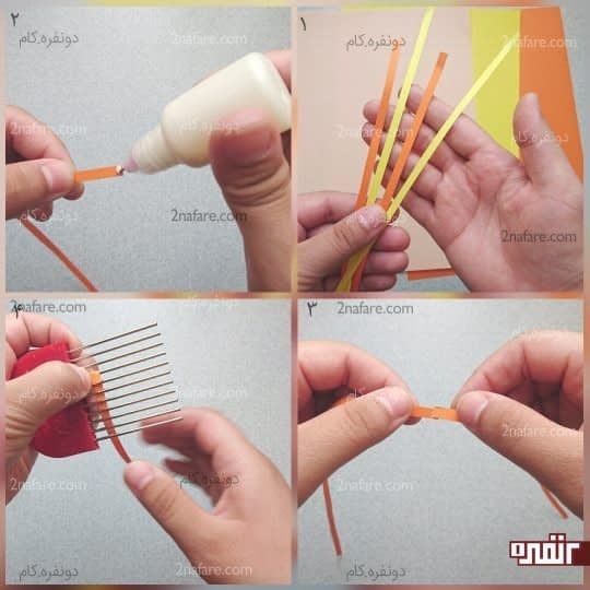 کاغذ رنگی ها را به اندازه پنج میلیمتر از طول با کاتر یا قیچی ببرید