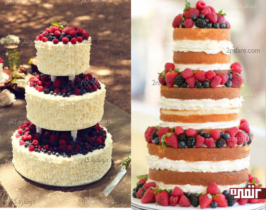 کیک عروسی با تزیین توت ها و بلوبری