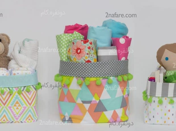 آموزش دوخت باکس های پارچه ای دو رو با تزیین پوم پوم آموزش دوخت جعبه های پارچه ای