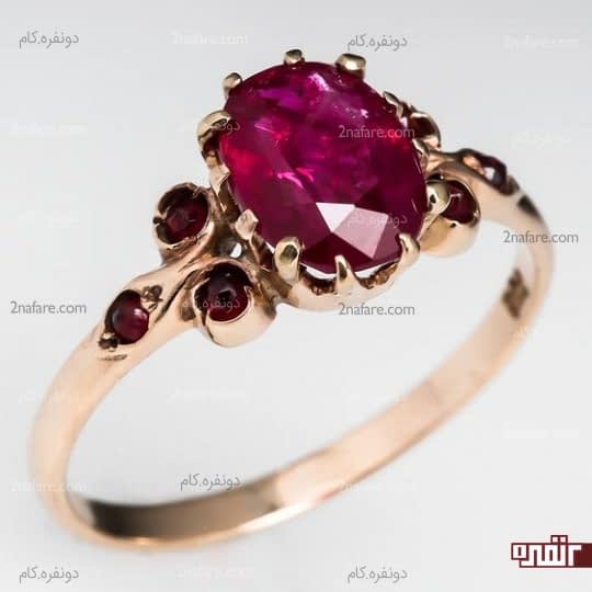 انگشتر رز گلد با نگین رنگی