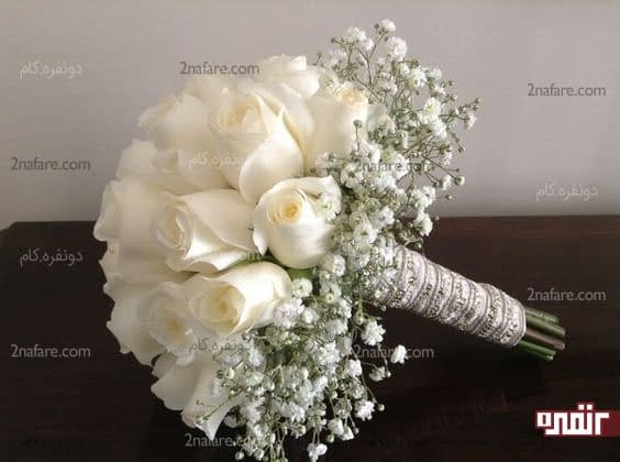 ترکیب رز و ژیپسوفیلا برای دسته گل سفید عروس