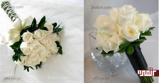 دسته گل عروس با گل رز سفید