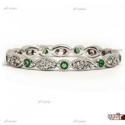 رینگ ظریف طلا سفید با نگین سبز