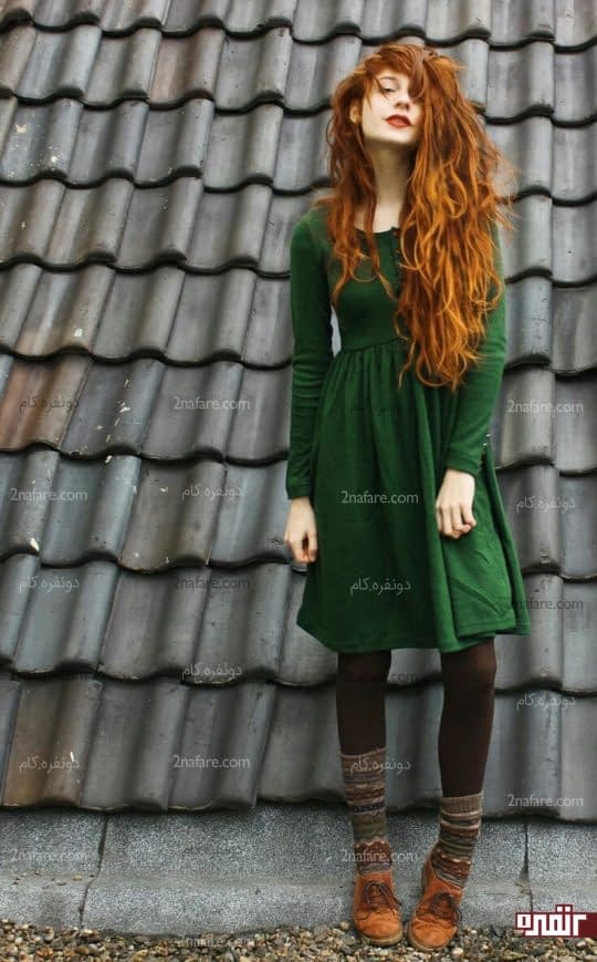 ست پیراهن سبز با کفش قهوه ای