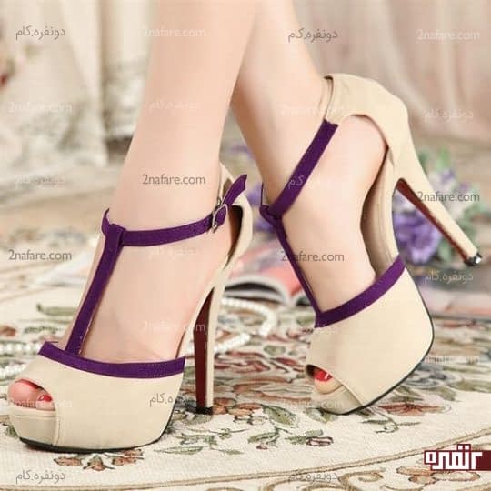 صندل عروس پاشنه بلند کرم بنفش