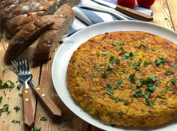 طرز تهیه کوکو سیب زمینی با ذرت مرحله به مرحله کوکو سیب زمینی و ذرت