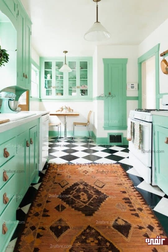 آشپزخانه ای شیک و زیبا با رنگ سبز