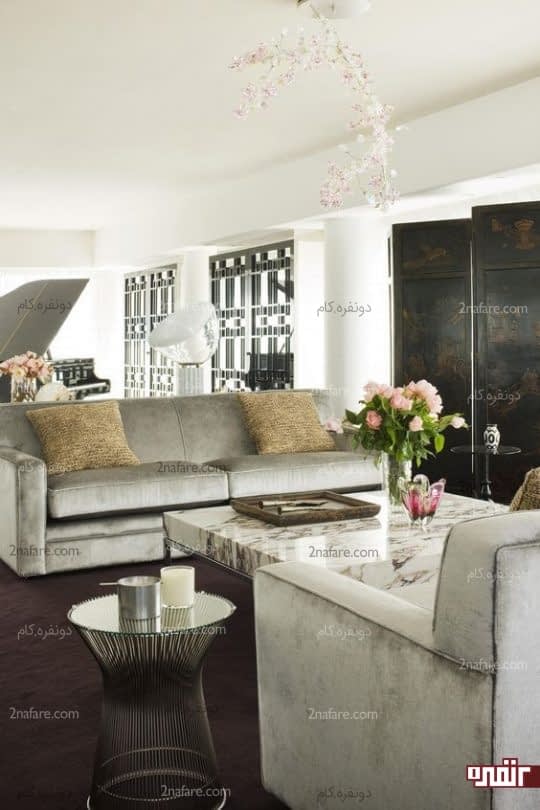 خانه شیک با ترکیب زیبایی از رنگهای خاکستری، نقره ای و صورتی