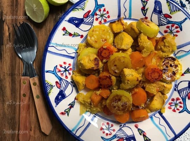 طرز تهیه خوراک مرغ رژیمی خوراک مرغ و کدو رژیمی