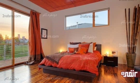 رو تختی و پرده های نارنجی برای اتاق خواب