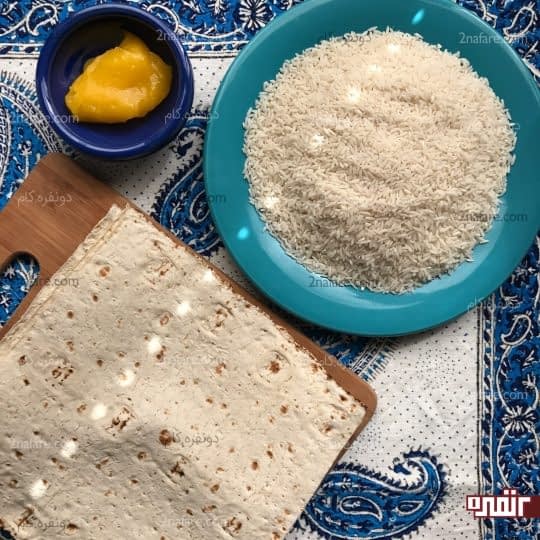 مواد لازم برای تهیه ته دیگ نان چهار خونه 