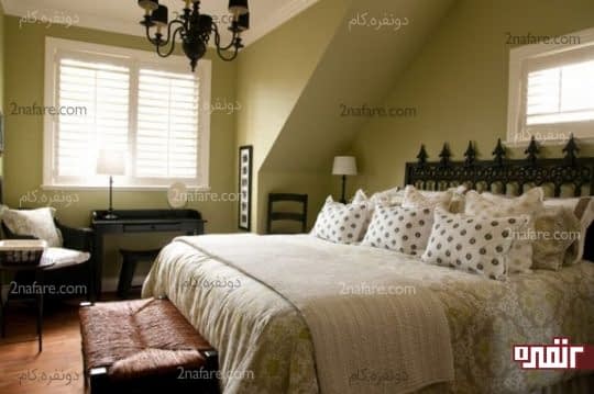 هماهنگی بین رنگ دیوارها و روتختی برای هماهنگی بیشتر در اتاق خواب