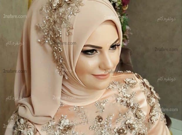 مدل بستن روسری برای لباس نامزدی گل دوزی ست لبا روس روسری