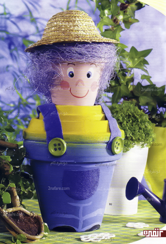 عروسک گلدونی مزرعه دار با کلاه حصیری
