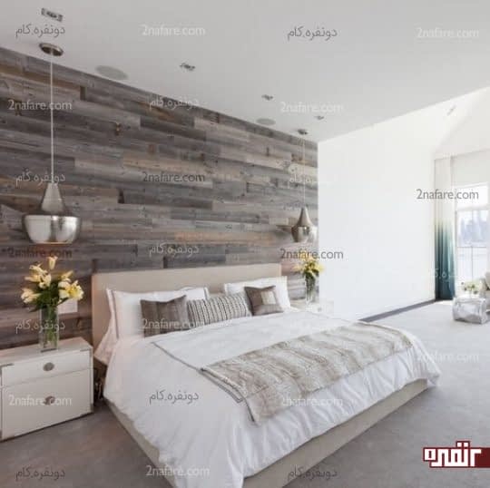 اتاق خواب شیک و مدرن با دیوار چوبی