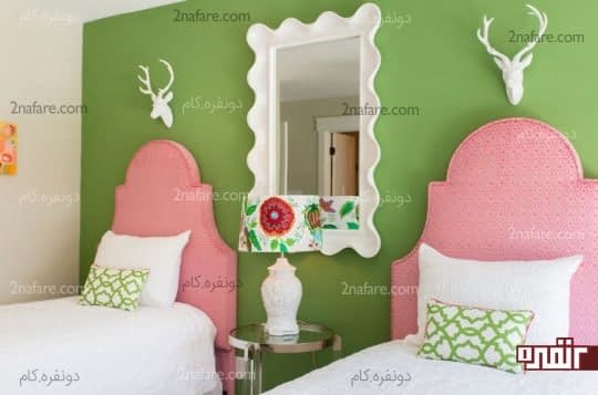 اتاقی دخترانه و زیبا با ترکیب رنگ های سبز و صورتی