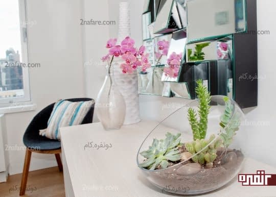 استفاده از تراریون و گلدان های زیبا در کنار هم