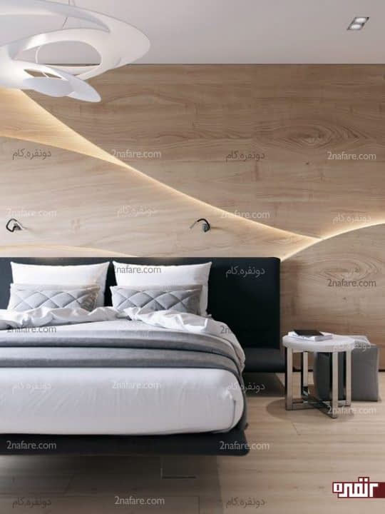 دیوار چوبی سه بعدی برای پشت تخت خواب