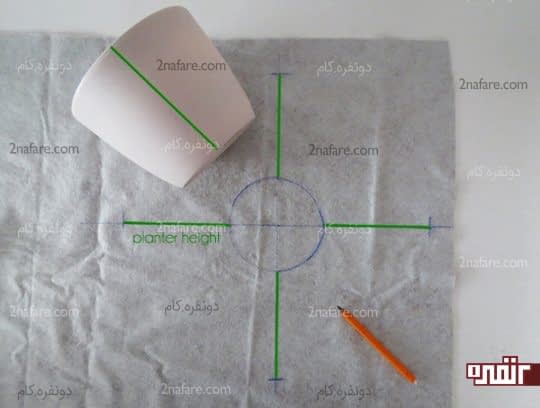 رسم دایره ی گلدان روی چرم و رسم خطوط به اندازه ی ارتفاع گلدان
